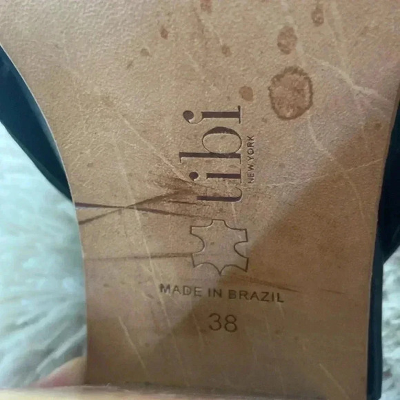 Tibi Black Peep Toe Leather Mule High Heel Sandals - Women’s size 38 us size 8 - Picture 7 of 7